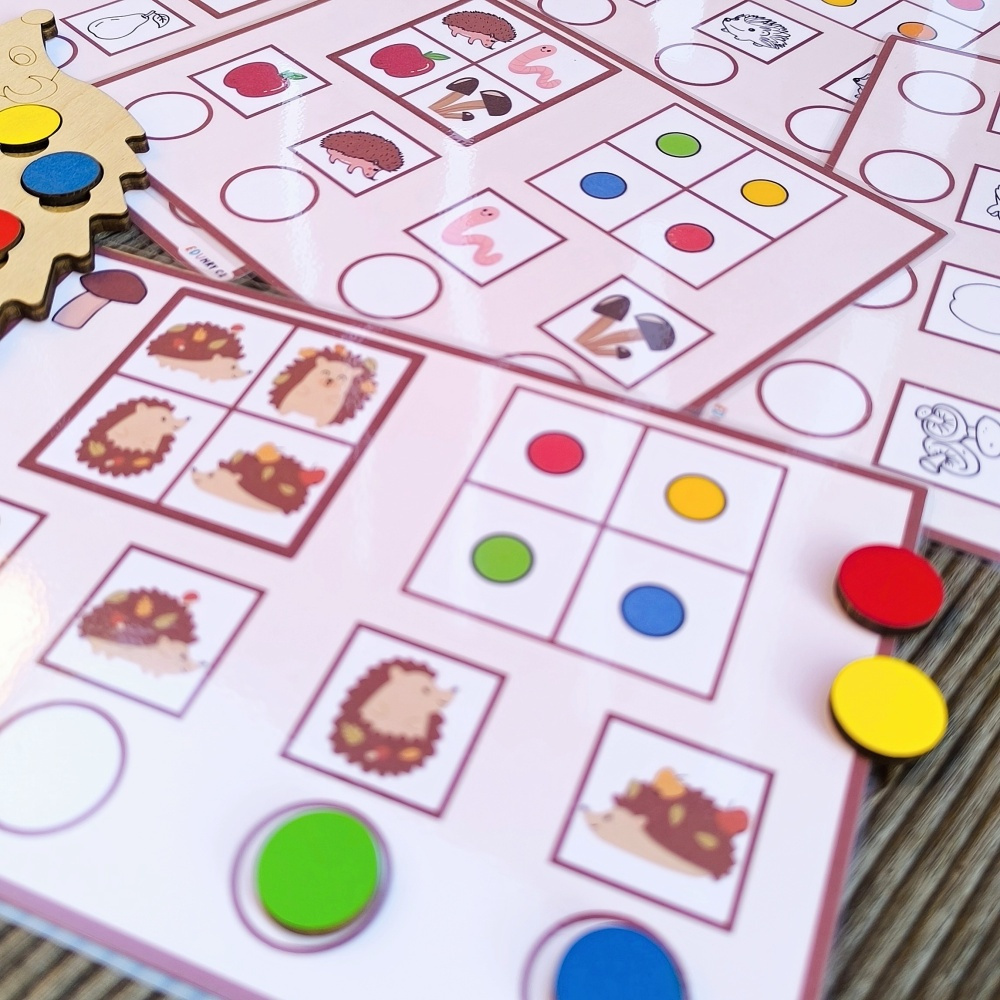 Aktivity ježek - prostorové vnímání barevná kolečka pracovní listy-2